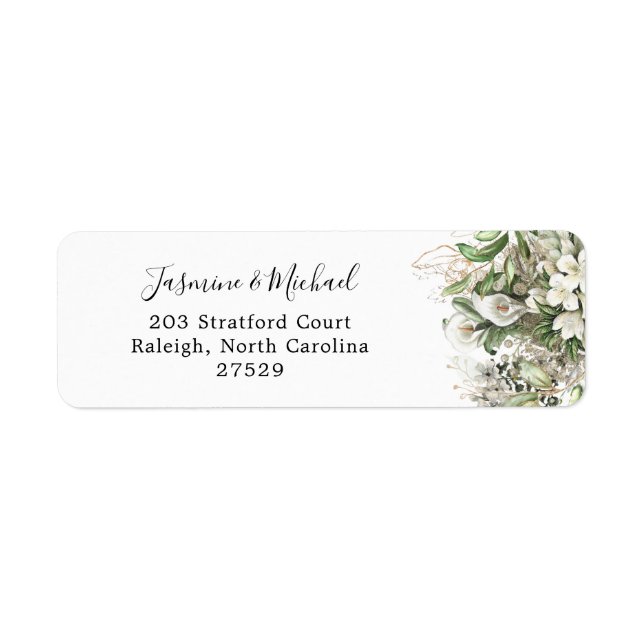 Etiqueta Casamento Floral em Ouro Branco Rústico (Frente)