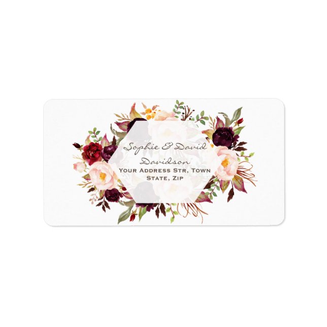 Etiqueta Casamento Floral Geométrico Burgundy Marsala (Frente)