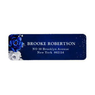 Etiqueta Casamento Floral Metálico Real Azul Prateado Bran