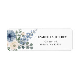 Etiqueta Casamento Floral Moderno Azul Poeirento Marfim Beg