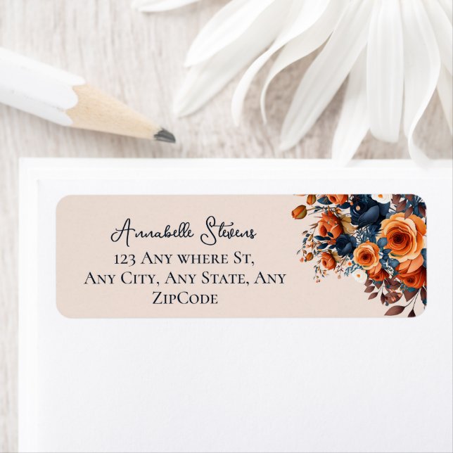 Etiqueta Casamento Floral Rustic Burnt Orange and Blue (Insitu)