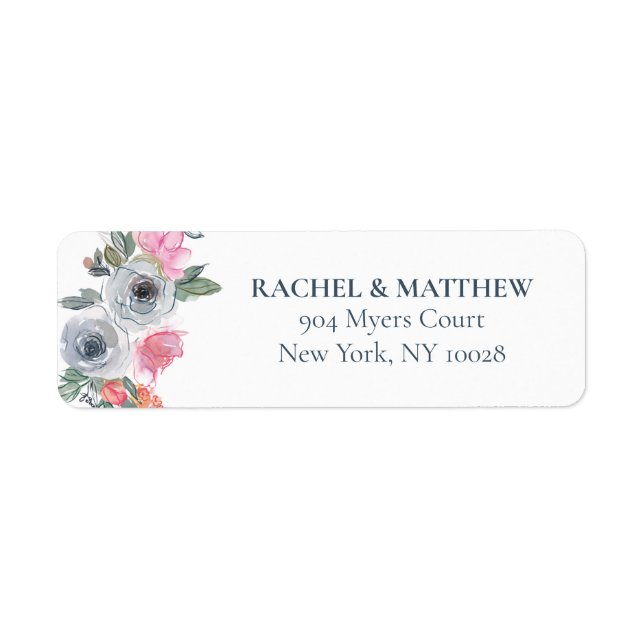 Etiqueta Casamento Floral Rustic Dusty Blue Blush Watercolo (Frente)