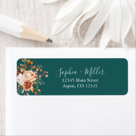 Etiqueta Casamento Floral Terracota Aquarela Azul Outono