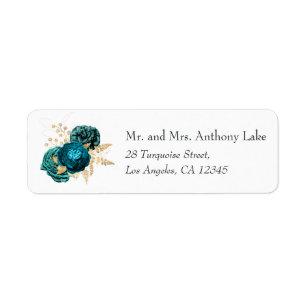 Etiqueta Casamento Floral Turquesa e Dourado Vintage
