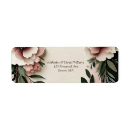 Etiqueta Casamento Floral Verde Escuro e Rosa Esbranquiçado