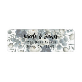 Etiqueta Casamento Floral Verde Moderno Azul Escuro e Branc