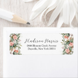 Etiqueta Casamento Floral Verde Peach Sage Whimsical