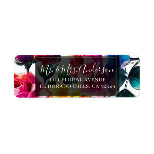 Etiqueta Casamento Floral Vibrante Preto e Branco Rosas Arc