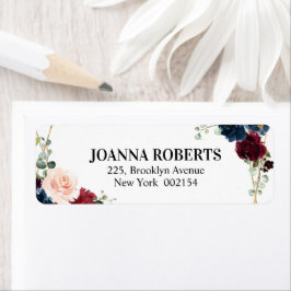 Etiqueta Casamento Geométrico Floral de Blush Marinho Burgu