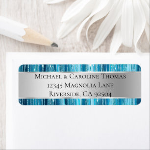 Etiqueta Casamento Glam Silver Aqua Glitzy Stripes