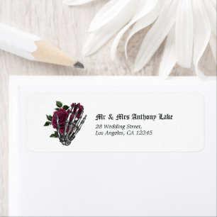Etiqueta Casamento Gótico de Esqueleto Floral Burgundy