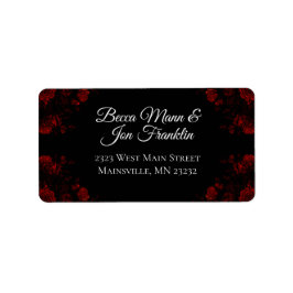 Etiqueta Casamento Gótico Elegante Floral Vermelho Profundo