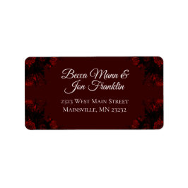 Etiqueta Casamento Gótico Elegante Floral Vermelho Profundo