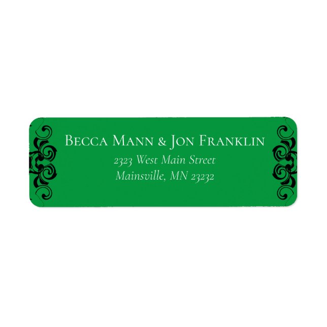 Etiqueta Casamento Gótico Negra e Verde (Frente)