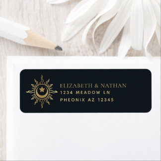 Etiqueta Casamento Gótico Tarot Vintage Dourado e Azul-Mari