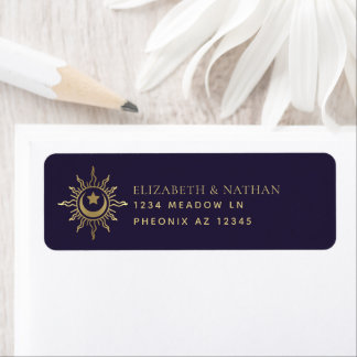 Etiqueta Casamento Gótico Tarot Vintage Dourado e Roxo