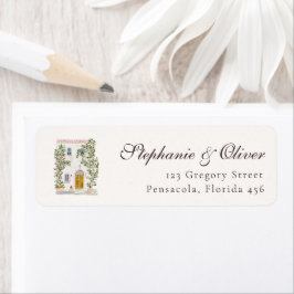 Etiqueta Casamento Italiano Mediterrâneo com Aquarela Paste