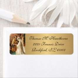 Etiqueta Casamento Metálico Elegante Ouro Virgem Maria José