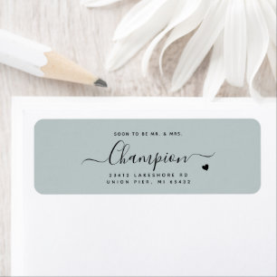 Etiqueta Casamento Minimalista Romântico em Azul Poeirento