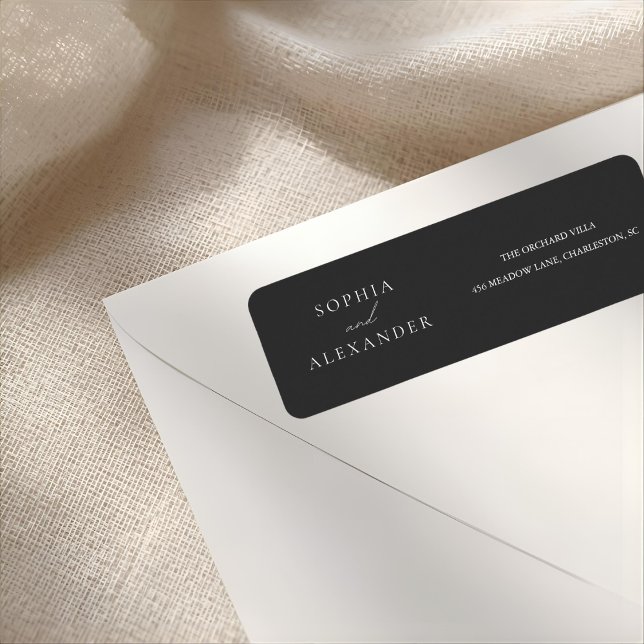 Etiqueta Casamento Mínimo Negro Elegante (Criador carregado)