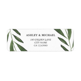 Etiqueta Casamento Moderno Elegante Folha de Aguarela Verde