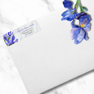 Etiqueta Casamento Moderno Floral Íris Azul Mármore Cinza