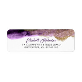 Etiqueta Casamento Moderno Roxo-Dourado e Luminoso Escuro