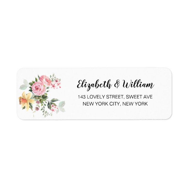 Etiqueta Casamento Moderno Simples Floral Blush Script Eleg (Frente)