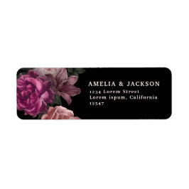 Etiqueta Casamento Negra Floral Escuro Elegante Burgundy