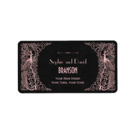 Etiqueta Casamento Negro de Deco de Arte rosa Dourada