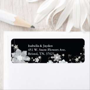 Etiqueta Casamento no inverno Floral Branco Preto