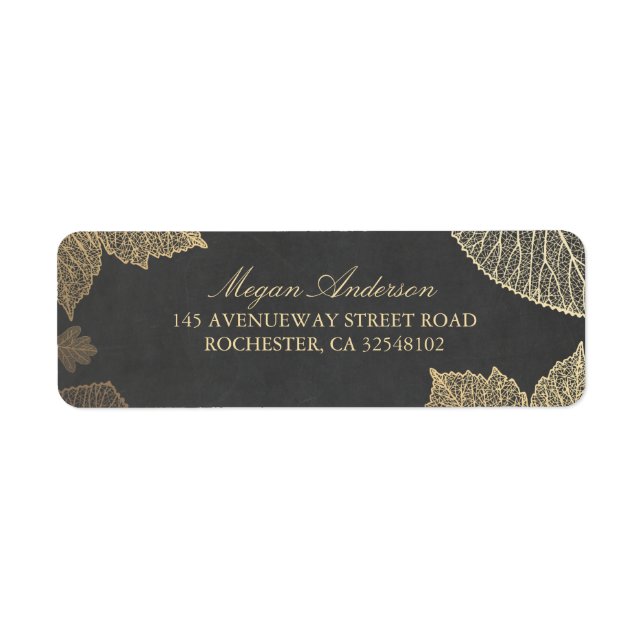 Etiqueta Casamento outono Chalkboard e Folhas Douradas (Frente)
