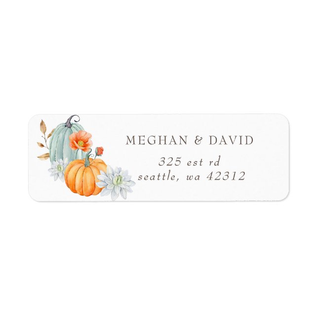 Etiqueta Casamento outono Rustic Watercolor Orange Pumpkins (Frente)