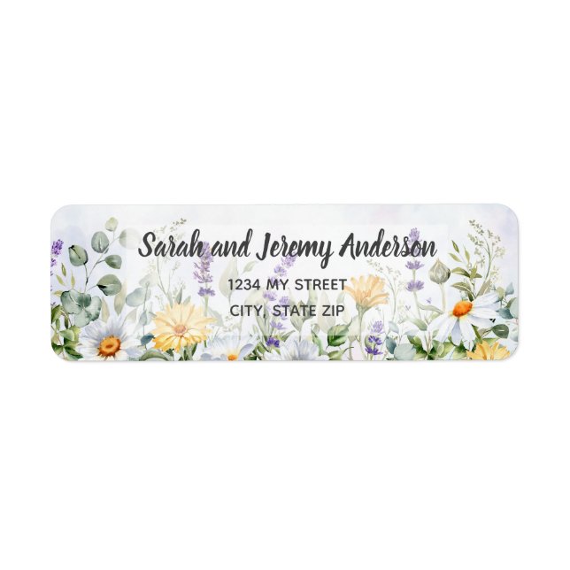 Etiqueta Casamento Personalizado com Aquarela de Flores Sil (Frente)