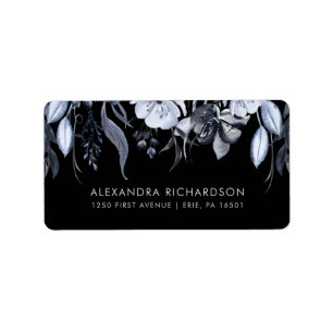 Etiqueta Casamento preto floral escuro da aguarela
