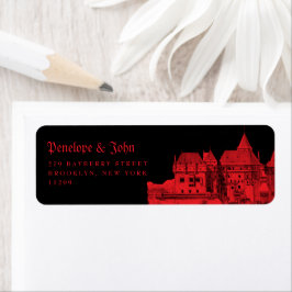 Etiqueta Casamento Preto Vermelho Castelo de Vampiro Gótico
