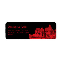 Etiqueta Casamento Preto Vermelho Castelo de Vampiro Gótico