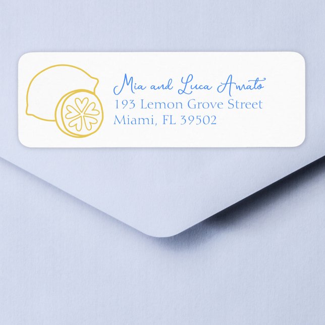 Etiqueta Casamento Quimsical Lemon Chic Citrus Mediterranea (Effortlessly chic address labels perfect for your Mediterranean-themed wedding invitations.)