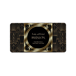 Etiqueta Casamento Real Dourado de Arte Negra Deco 20s