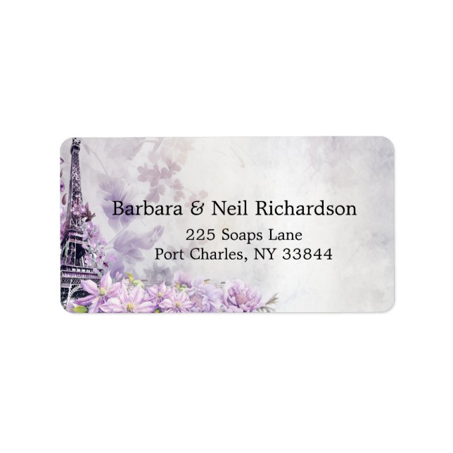Etiqueta Casamento Romance de Lavanda da Torre Eiffel (Frente)