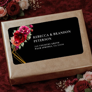 Etiqueta Casamento romântico elegante floral vermelho preto