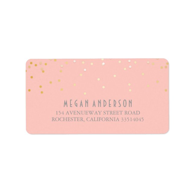 Etiqueta Casamento Rosa Dourado com Blush Confetti (Frente)