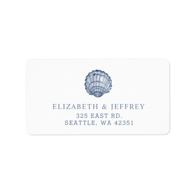 Etiqueta Casamento Rustic Blue Seashells Marine Ocean Beach (Frente)
