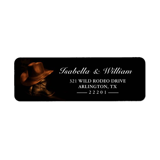 Etiqueta Casamento Rustic Cowboy Boots and Hat Country (Frente)