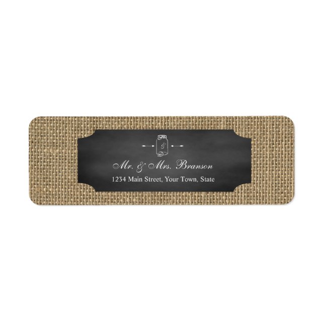 Etiqueta Casamento Rustic Mason Jar Chalkboard Burlap (Frente)