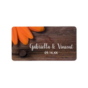 Etiqueta Casamento Rustic Orange Daisy and Barn Wood Countr