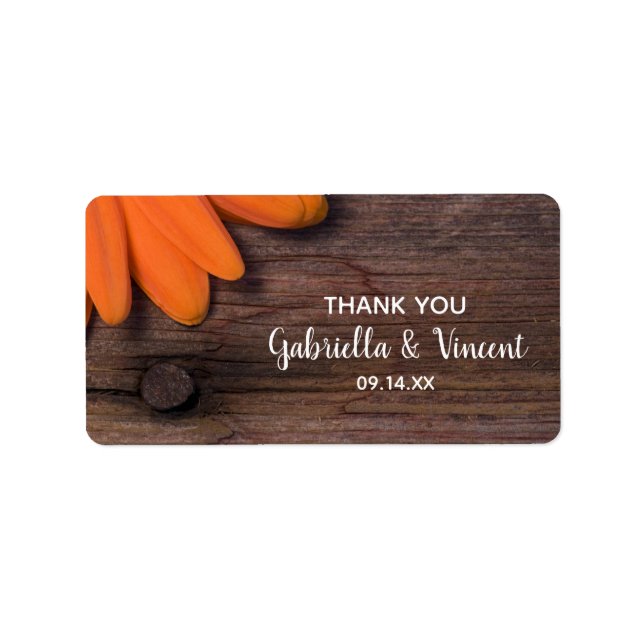 Etiqueta Casamento Rustic Orange Daisy Obrigado Marca Favor (Frente)