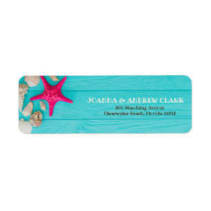 Etiqueta Casamento Rustic Turquoise Wood Seashells Starfish