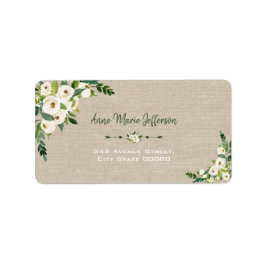 Etiqueta Casamento Rustic White Floral Burlap com Escrita M