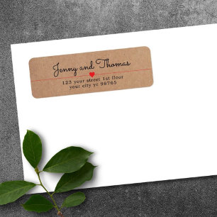 Etiqueta Casamento Simples Elegante Kraft Red Heart Line